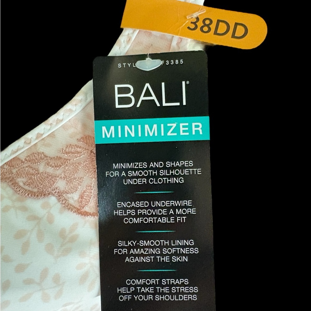 Bali-NWT 38DD minimizer bra. Pretty white/pink, underwire, comfort straps. New! - Picture 3 of 10